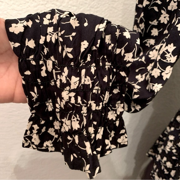 Japra Boho Peplum Black Floral Blouse Long Sleeve Top Shirt size Small Cottage - Picture 8 of 12
